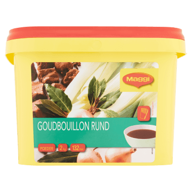 Een emmer Goudbouillon met een gele deksel
